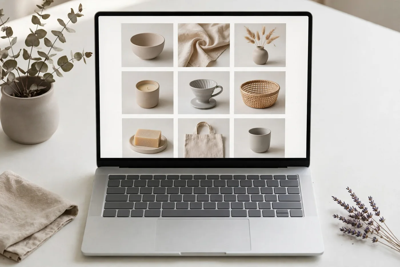 A catalog web page on a laptop